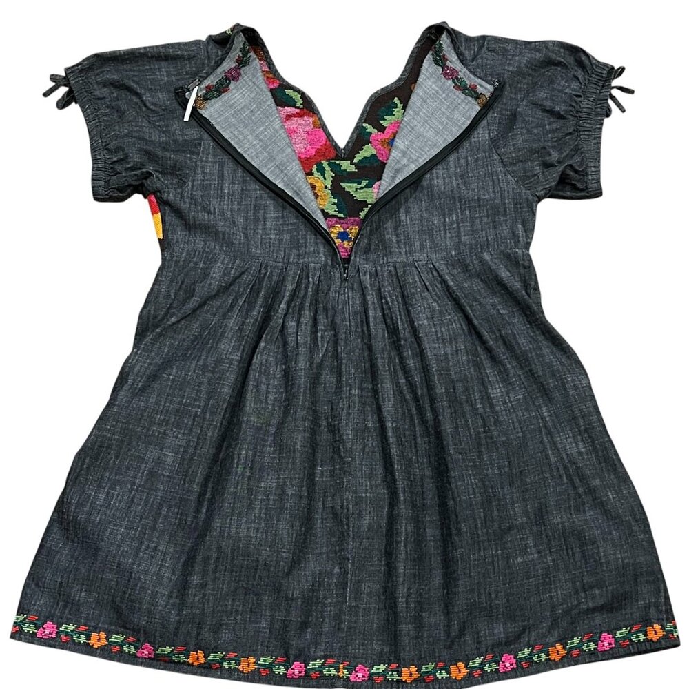 Free People Oaxaca Embroidered Chambray Mini Dress, Pockets, Gray, L - Picture 6 of 8